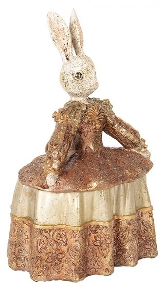 Dekorácia šperkovnice králik v béžových šatách zdobených zlatom - 18*12*25 cm - Clayre & Eef