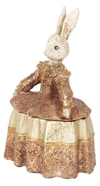 Dekorácia šperkovnice králik v béžových šatách zdobených zlatom - 18*12*25 cm - Clayre & Eef