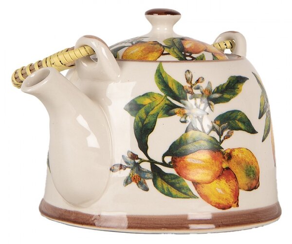 Porcelánová kanvička s citrónmi a so sitkom - 18*14*12 cm / 800 ml - Clayre & Eef