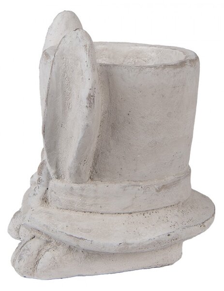 Šedý antik cementový kvetináč králičie uši s klobúkom - 17*16*19 cm - Clayre & Eef