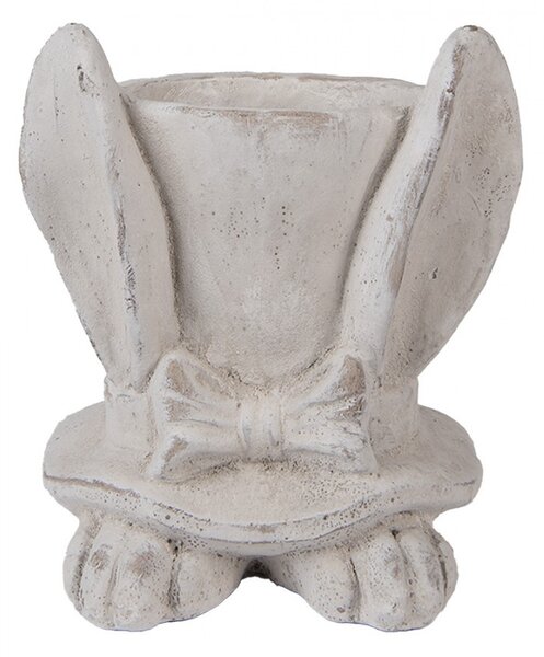 Šedý antik cementový kvetináč králičie uši s klobúkom - 17*16*19 cm - Clayre & Eef