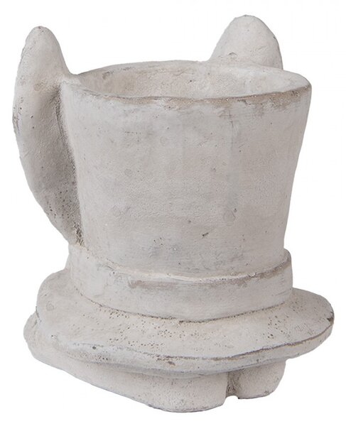 Šedý antik cementový kvetináč králičie uši s klobúkom - 17*16*19 cm - Clayre & Eef