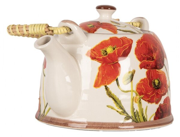 Porcelánová kanvička svlčími makmi a so sitkom - 18*14*12 cm / 800 ml - Clayre & Eef