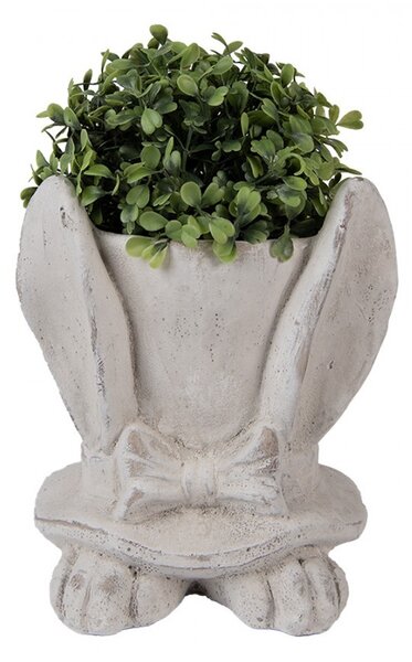Šedý antik cementový kvetináč králičie uši s klobúkom - 17*16*19 cm - Clayre & Eef