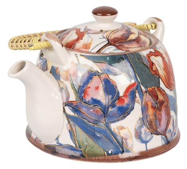 Porcelánová kanvička s tulipánmi a so sitkom - 18*14*12 cm / 800 ml - Clayre & Eef