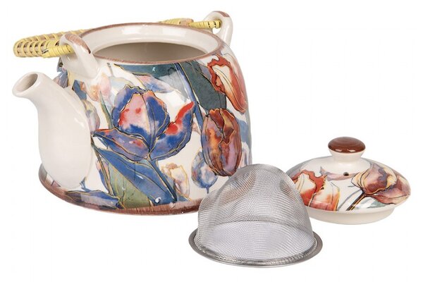 Porcelánová kanvička s tulipánmi a so sitkom - 18*14*12 cm / 800 ml - Clayre & Eef
