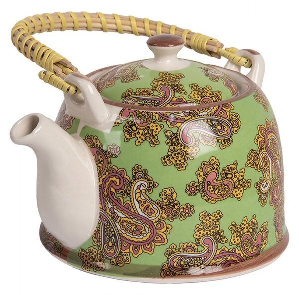 Zelená kanvička s ornamentmi a so sitkom - 18*14*12 cm / 800 ml - Clayre & Eef