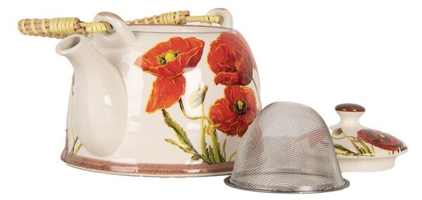 Porcelánová kanvička svlčími makmi a so sitkom - 18*14*12 cm / 800 ml - Clayre & Eef