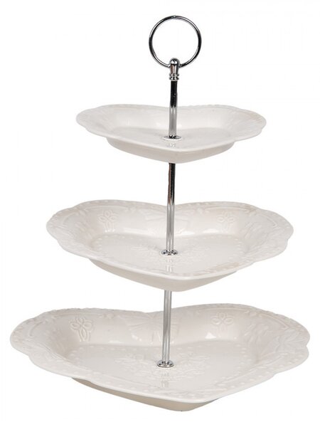 3 poschodový keramický etažér s taniermi v tvare srdca - Ø 26*31 cm - Clayre & Eef