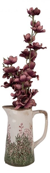 Béžovo-zelený dekoračný džbán s ružovými kvetmi Rustic Flower M - 16*11*20 cm - Clayre & Eef