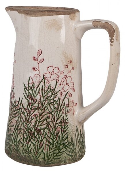 Béžovo-zelený dekoračný džbán s ružovými kvetmi Rustic Flower M - 16*11*20 cm - Clayre & Eef
