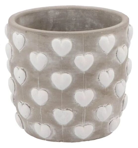 Šedý antik cementový obal so srdiečkami Love Amore - Ø 12*11 cm - daan kromhout