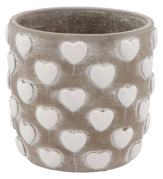 Šedý antik cementový obal so srdiečkami Love Amore - Ø 14*13 cm - daan kromhout