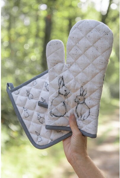 Oven Mitt 18x30 Cm Beige Grey Cotton Rabbit - 18*30 cm - Clayre & Eef