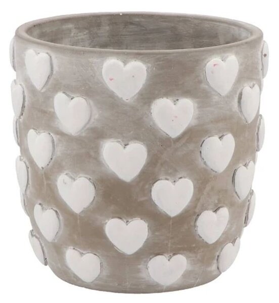 Šedý antik cementový obal so srdiečkami Love Amore - Ø 17*16 cm - daan kromhout