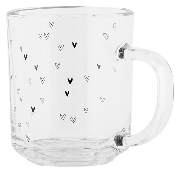 Sklenený hrnček so srdiečkami Lovely Day - 11*8*9 cm / 200 ml - Clayre & Eef