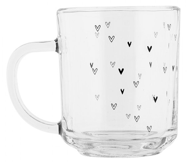 Sklenený hrnček so srdiečkami Lovely Day - 11*8*9 cm / 200 ml - Clayre & Eef