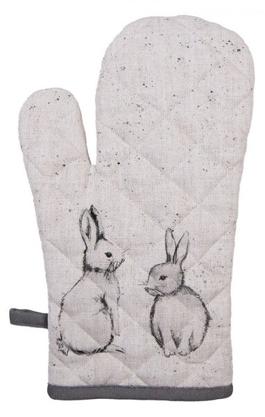 Oven Mitt 18x30 Cm Beige Grey Cotton Rabbit - 18*30 cm - Clayre & Eef