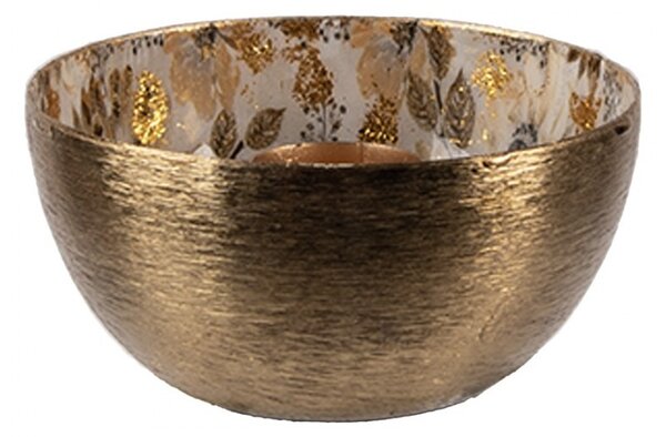 Bielo-zlatý kovový svietnik s béžovými kvetmi Flowers Gold - Ø 8*4 cm - Clayre & Eef