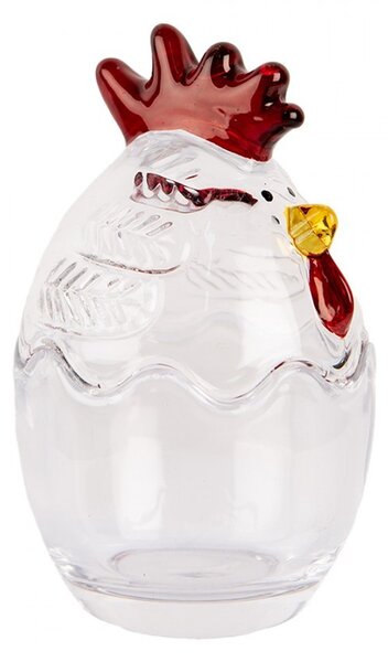 Transparentná sklenená dóza s vekom v tvare sliepočky Chicken - ⌀ 6*9 cm - Clayre & Eef