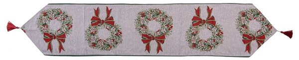 Béžový behúň so strapcom a vianočnými venci Christmas Rustic - 33*180 cm - Clayre & Eef