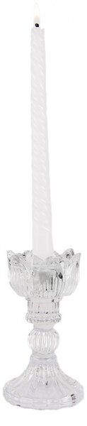 Transparentný sklenený svietnik na úzku sviečku v tvare tulipánu - Ø 8*15 cm - Clayre & Eef