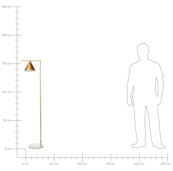Stojaca lampa zlatá mramorový podstavec kužeľové tienidlo moderný štýl obývacia izba kancelária