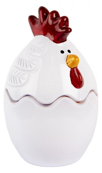 Biela sklenená dóza s vekom v tvare sliepočky Chicken - Ø 6*9 cm - Clayre & Eef