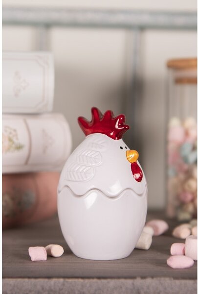 Biela sklenená dóza s vekom v tvare sliepočky Chicken - Ø 6*9 cm - Clayre & Eef