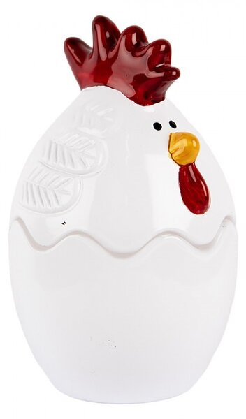 Biela sklenená dóza s vekom v tvare sliepočky Chicken - Ø 6*9 cm - Clayre & Eef