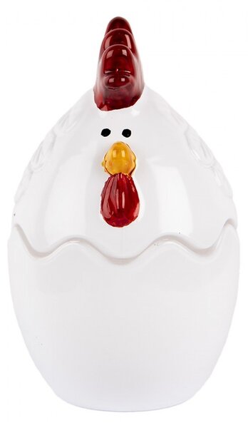 Biela sklenená dóza s vekom v tvare sliepočky Chicken - Ø 6*9 cm - Clayre & Eef