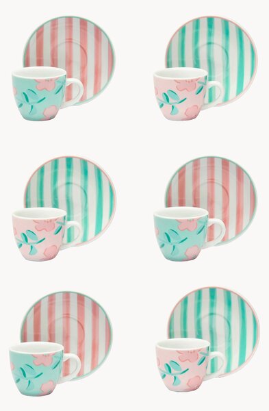 Porcelánové šálky na čaj's podšálkami Primula, 12 ks
