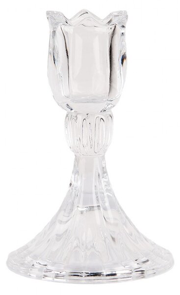 Transparentný sklenený svietnik na úzku sviečku v tvare tulipánu - Ø 8*12 cm - Clayre & Eef