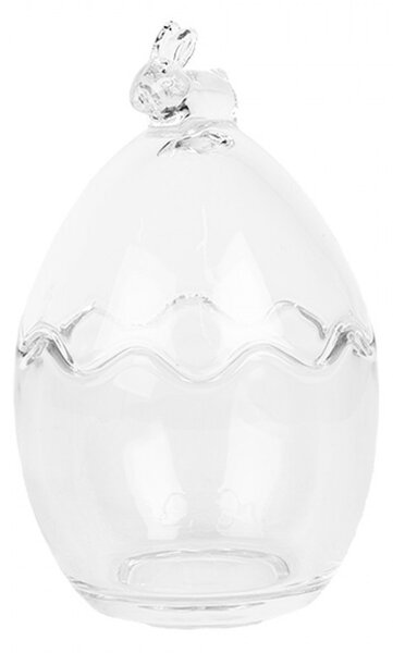 Sklenená dóza s vekom v tvare vajcia s králikom – Ø 11*17 cm - Clayre & Eef