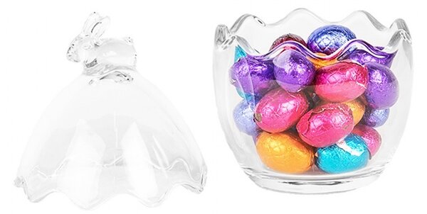 Sklenená dóza s vekom v tvare vajcia s králikom – Ø 11*17 cm - Clayre & Eef