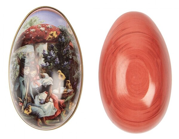 Červená plechová dóza v tvare vajíčka s králikom Easter Egg - 7*11*7 cm - Clayre & Eef