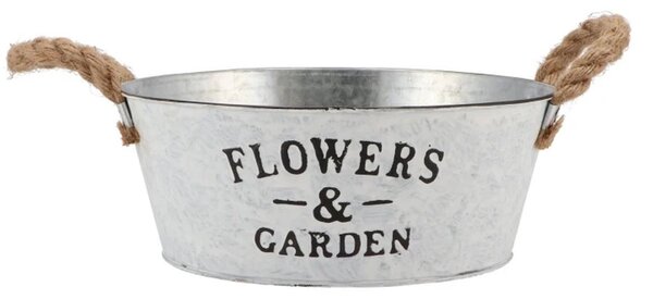 Plechový kvetináč / misa s jutovými ušami Flowers & Garden - Ø 25*10 cm - daan kromhout