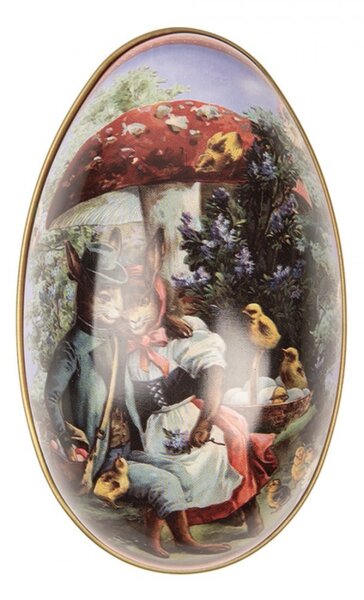 Červená plechová dóza v tvare vajíčka s králikom Easter Egg - 7*11*7 cm - Clayre & Eef