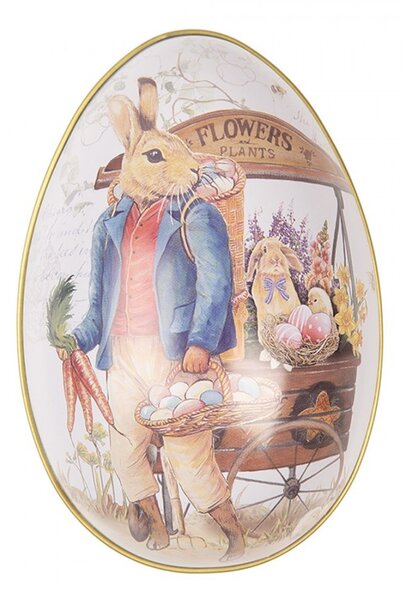 Modrá plechová dóza v tvare vajíčka s králikom Easter Egg - 8*13*8 cm - Clayre & Eef