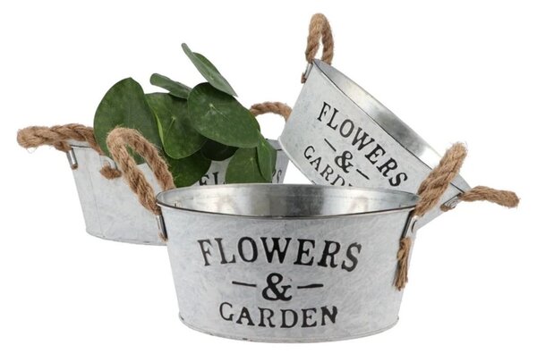 Plechový kvetináč / misa s jutovými ušami Flowers & Garden - Ø 25*10 cm - daan kromhout