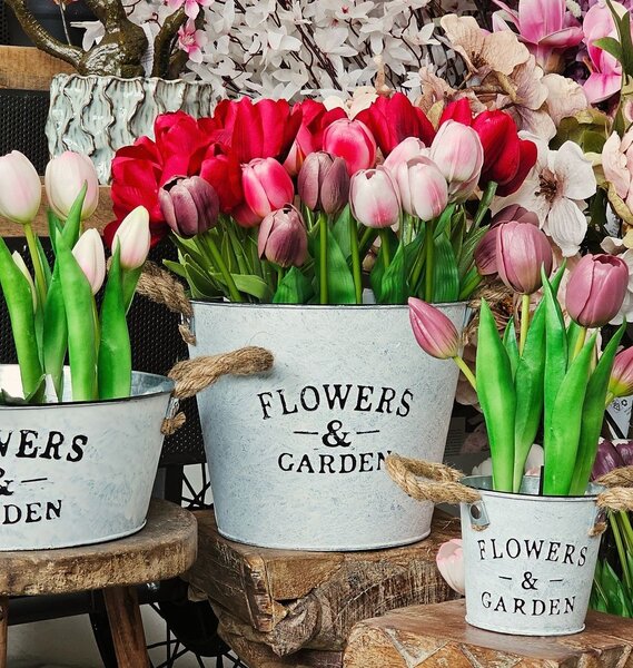 Plechový kvetináč s jutovými ušami Flowers & Garden - Ø 23*17 cm - daan kromhout