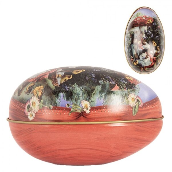 Červená plechová dóza v tvare vajíčka s králikom Easter Egg - 7*11*7 cm - Clayre & Eef