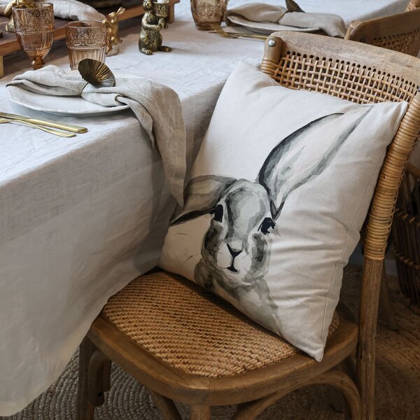 Béžová bavlnená ľanová obliečka na vankúš s králikom Rabbi - 45*45 cm - Chic Antique