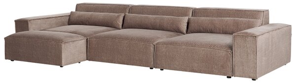 3-miestna modulárna pohovka s taburetom hnedá látkové čalúnenie nohy zo syntetického materiálu minimalistický moderný štýl