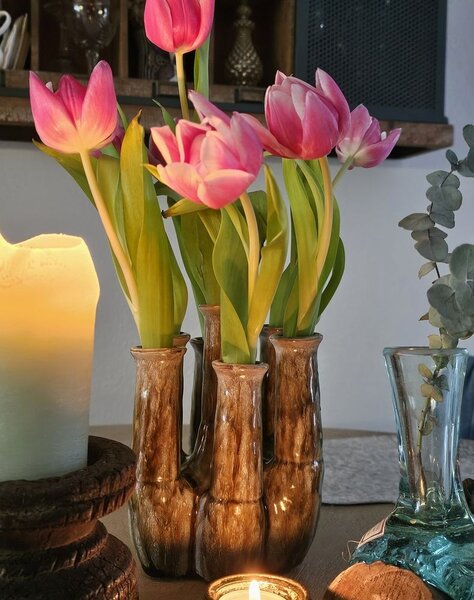 Zelená keramická váza s tubusmi a aktívnou glazúrou Jahra Tulip - 15*13*18 cm - daan kromhout