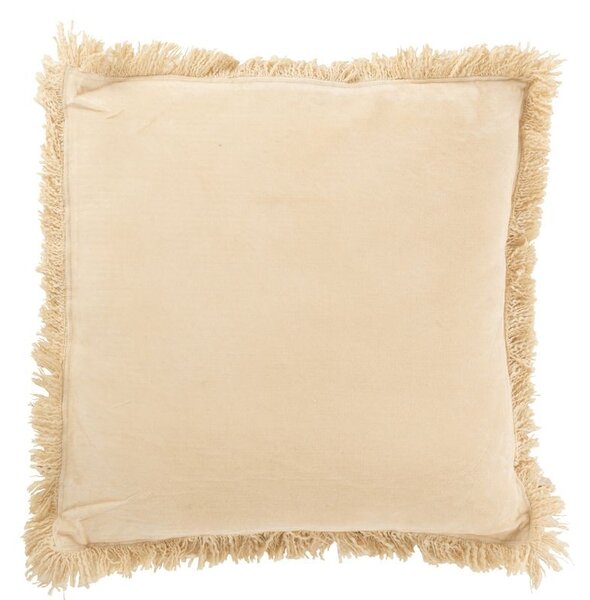 Béžový zamatový vankúš so strapcami Fringe - 50*9*50 cm - J-Line by Jolipa