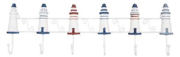 Nástenný vešiak zdobený majákmi Lighthouse Nautic - 54*4*17 cm - Clayre & Eef
