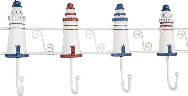Nástenný vešiak zdobený majákmi Lighthouse Nautic - 54*4*17 cm - Clayre & Eef