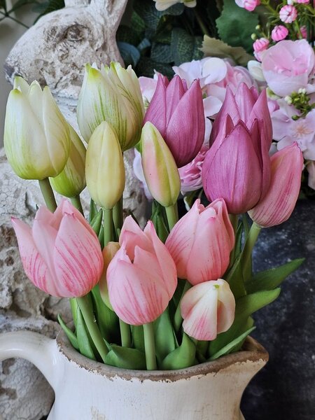 Kytica 5ks ružových realistických tulipánov Tulips Papagayo - 39 cm - Posiwio