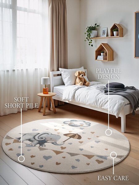 Villeroy & Boch, Detský kusový koberec Villeroy & Boch Boho Kids 106303 Cream Multicolor kruh, 160x160 (priemer) kruh, biela, viacfarebná, detská izba
